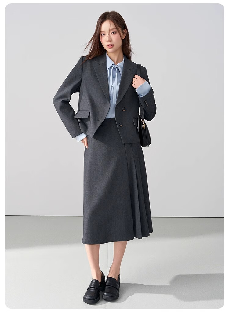 Bodexiaojie Beige Interview Suit Jacket for Women, Professional Commute Formal Wear, Lightweight Office Suit for Petite Figures 22