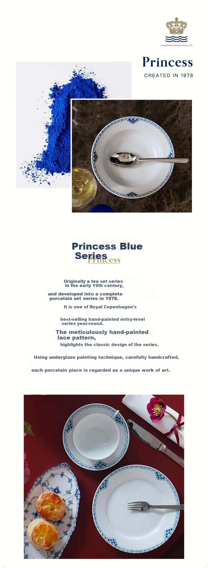 RoyalCopenhagen Princess Blue Hand-Painted Seasoning Dishes, Condiment Plates, Sauce Dishes, Soy Sauce Dishes, 11CM Small Plates *5 1