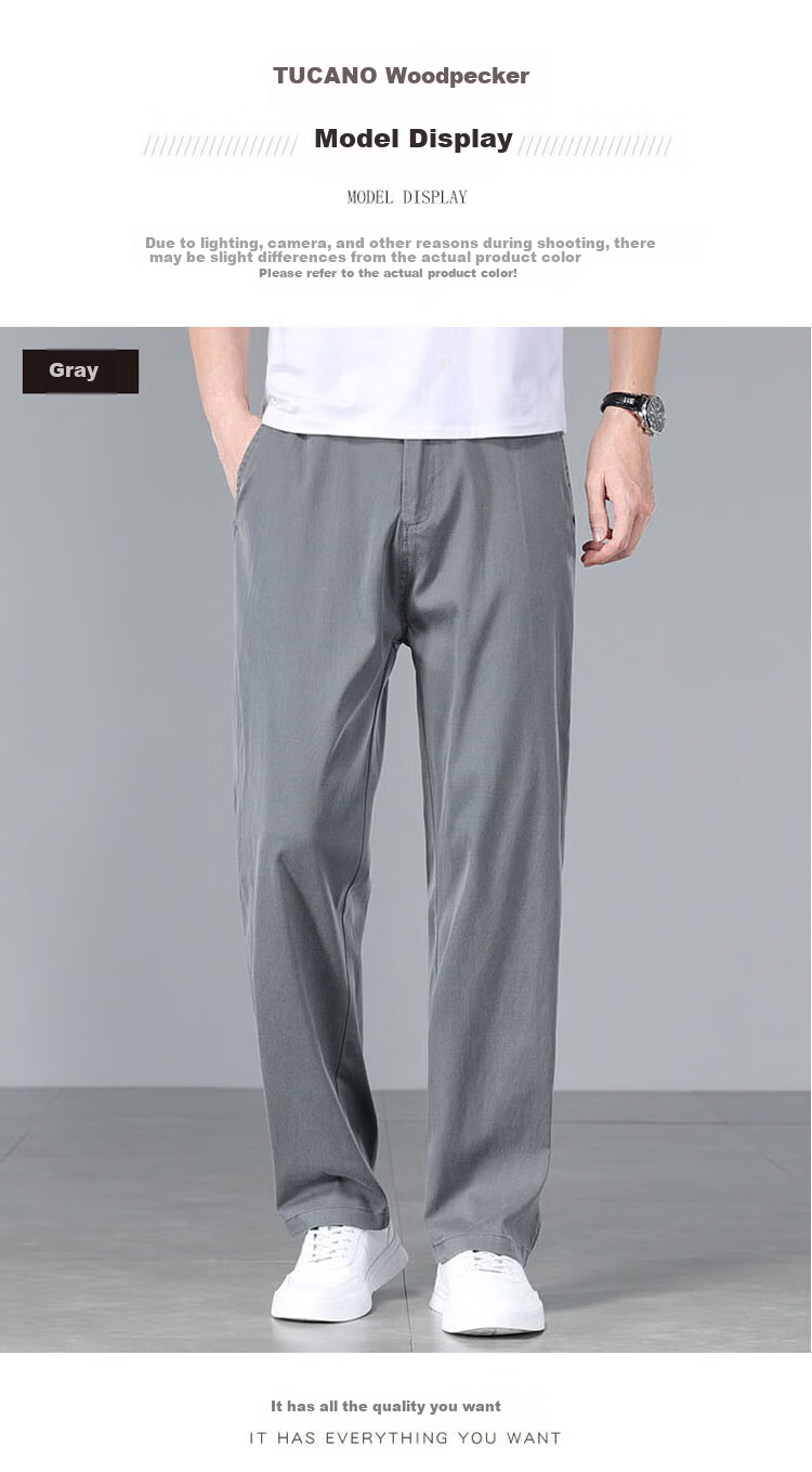 TUCANO Men's Casual Summer Thin Ice Silk Pants High-End Loose Straight Cool Business Trousers Gray 29 9
