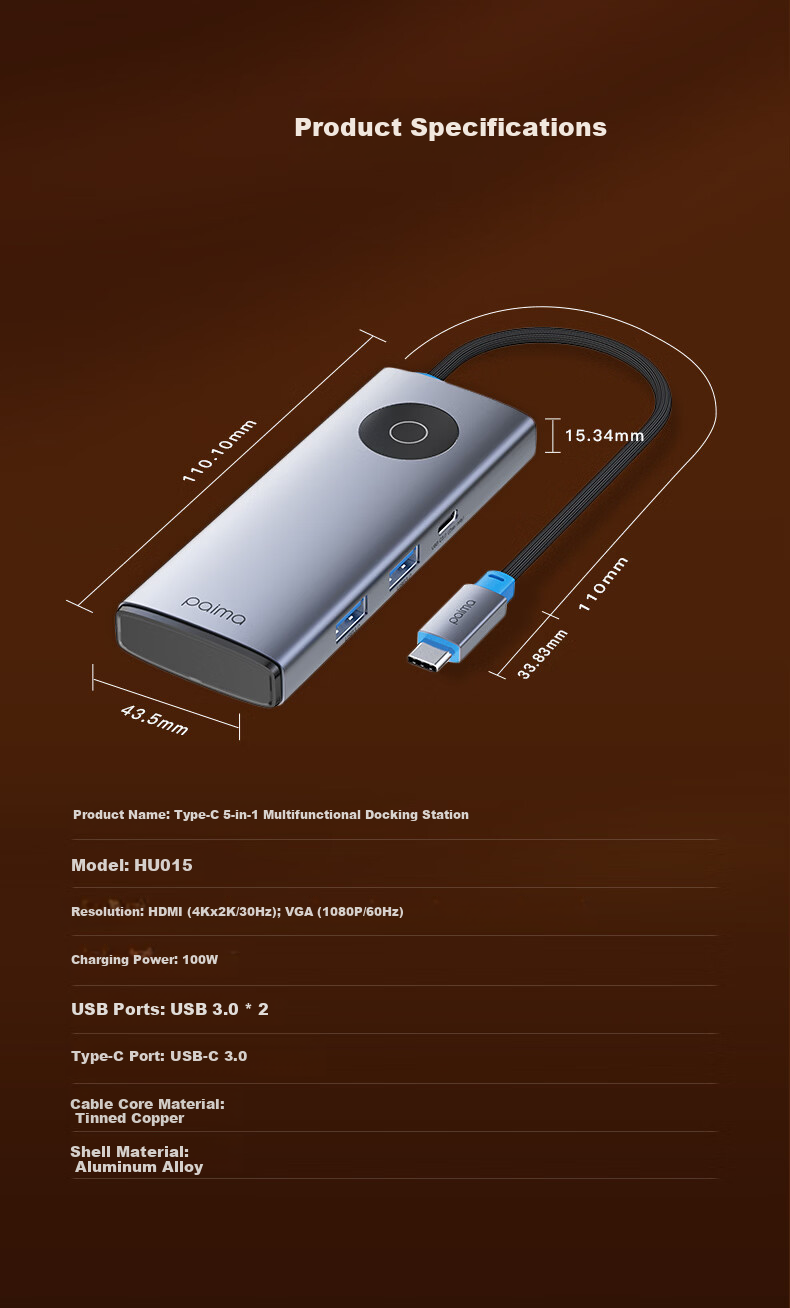 Paima Type-C Docking Station USB 3.0 Multi-Port Hub Splitter for Apple MacBook Laptop Card Reader Ethernet Adapter Mini 6
