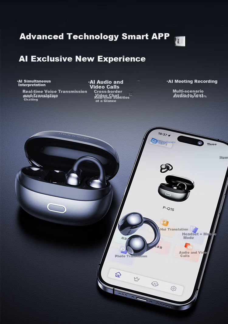 MONOISE 500W Hot Sale | Ultimate Acoustics Bluetooth Clip-On AI Wireless Ear-Hanging Earphones 2026 Sports Running Music Non-In-Ear Real-Time Translation Noise Cancelling 24