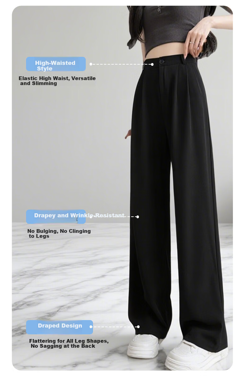 FitonTon Women's Casual Dress Pants Autumn Winter 2025 Fashion Versatile High-Waist Straight-Leg Slim Wide-Leg Trousers 4