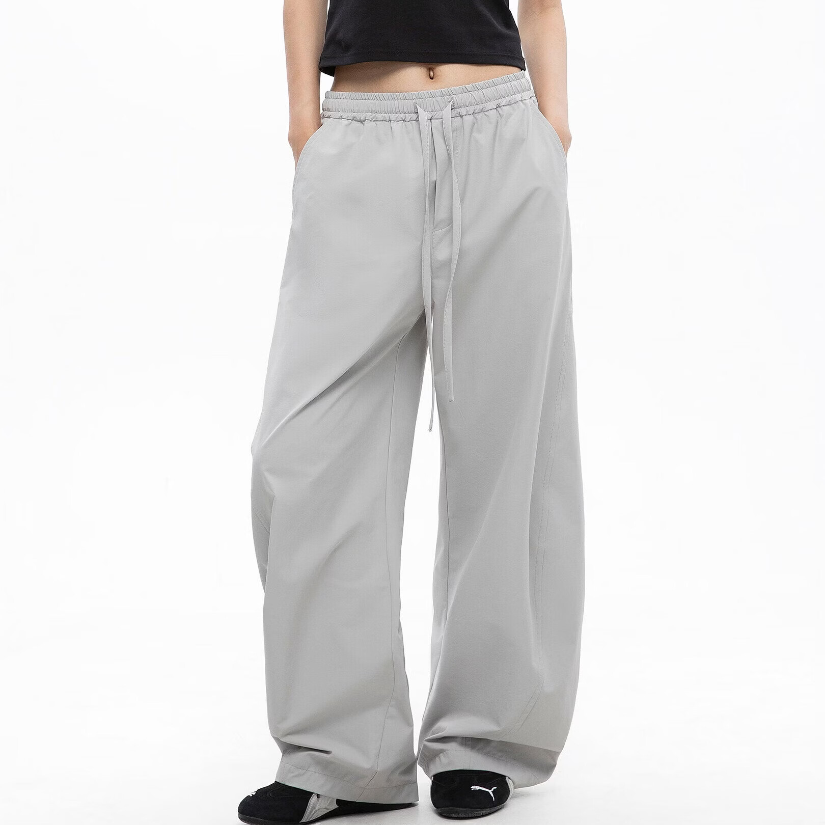 ICH MODE Women's American Style Straight White Pants Summer Loose Trendy Cargo Sports Umbrella Casual Pants Gray S