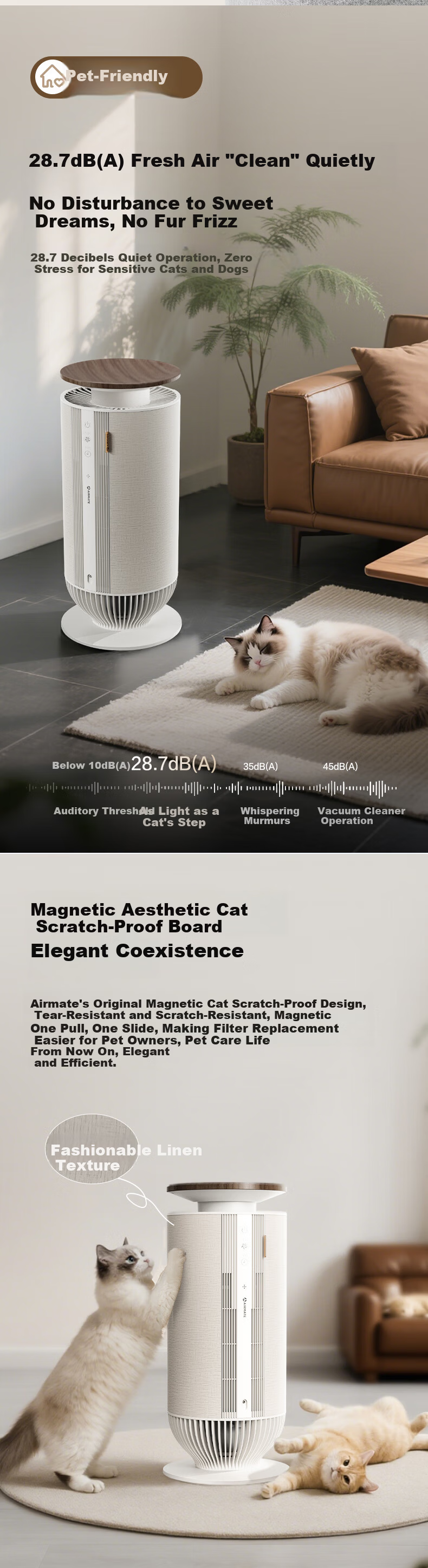 AIRMATE Air Purifier Pet Hair Remover Odor Eliminator Sterilizer Allergy Relief Cat Dog Companion Deodorizer Floating Hair Vacuum 10