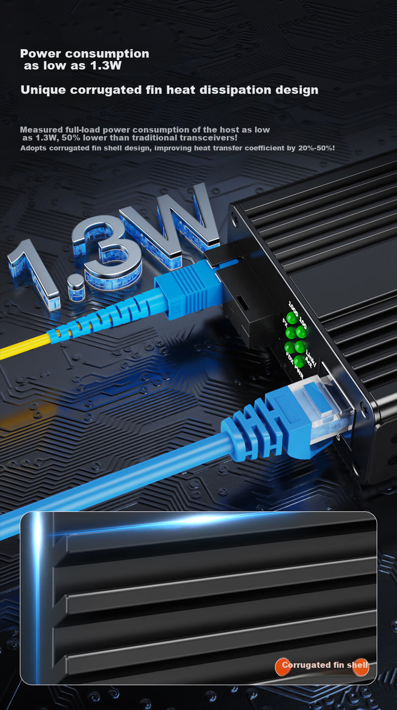 NetLINK Wall-Mounted Fiber Optic Transceiver Gigabit Single-Mode Single-Fiber 5km DC5V/12V Optical Converter Supports 14-Slot Rack Mount 1 Pair HTB-TG115AB 6