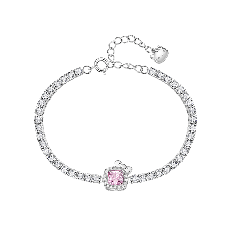 SANRIO Hello Kitty Women's Bracelet Luxury Birthday Gift for Girls Kitty Cat - Silver Pink