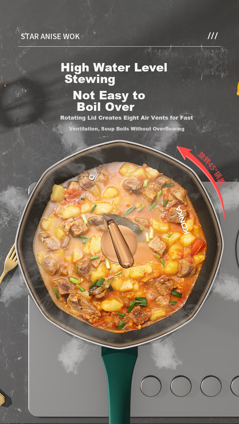 KONKA Non-Stick Frying Pan 34cm Large Capacity Stir-Fry Pan Compatible with Induction Cooker and Gas Stove 7