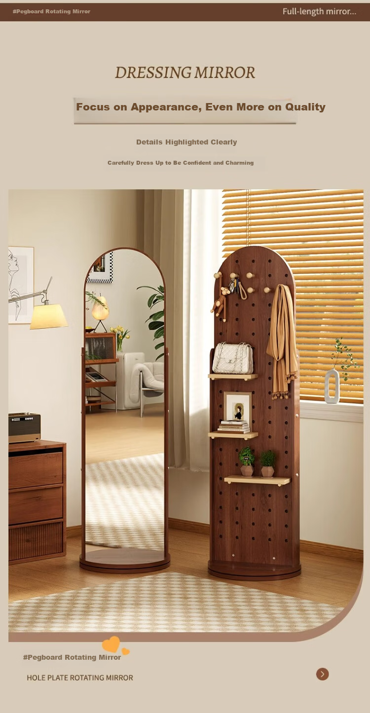 Millennium Mansion Pegboard Rotating Full-Length Dressing Mirror with Integrated Clothes Hanger and Storage Rack Floor-Standing Fitting Mirror 170*40 White 3