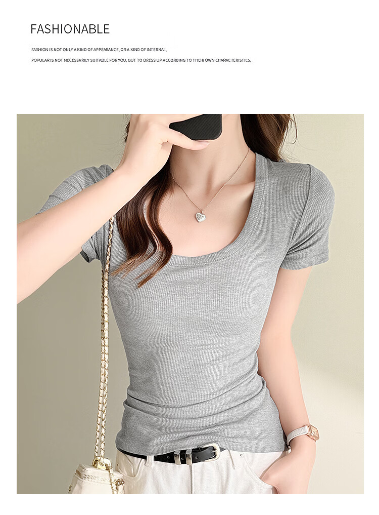 Langsha Women's Summer Vest Classic Square Neck Ribbed Slim Fit Sheer-Resistant White T-Shirt for Outerwear and Layering 14