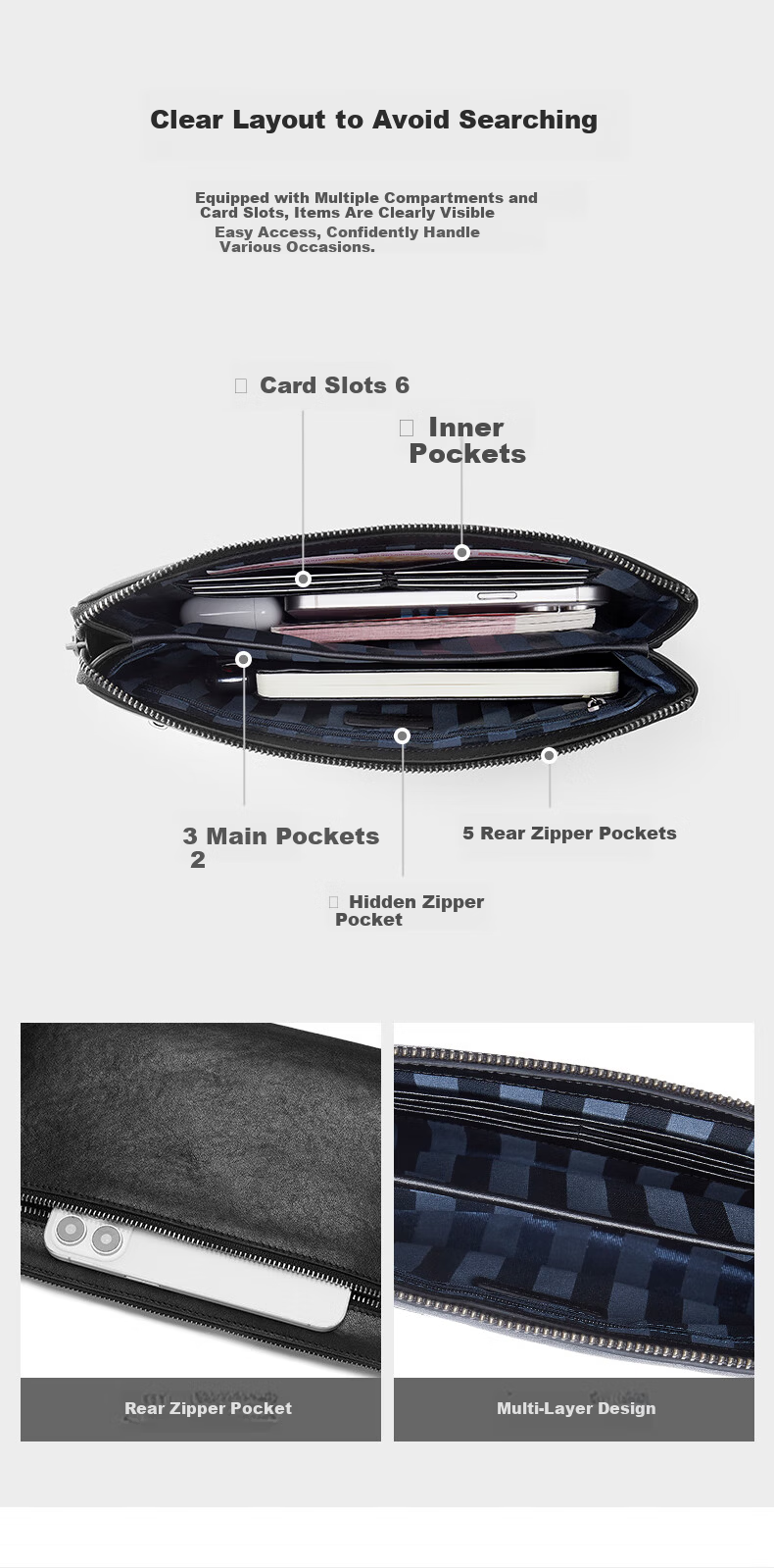 Pierre Cardin Multifunctional Large Capacity Clutch Fashion Envelope Phone Bag 4