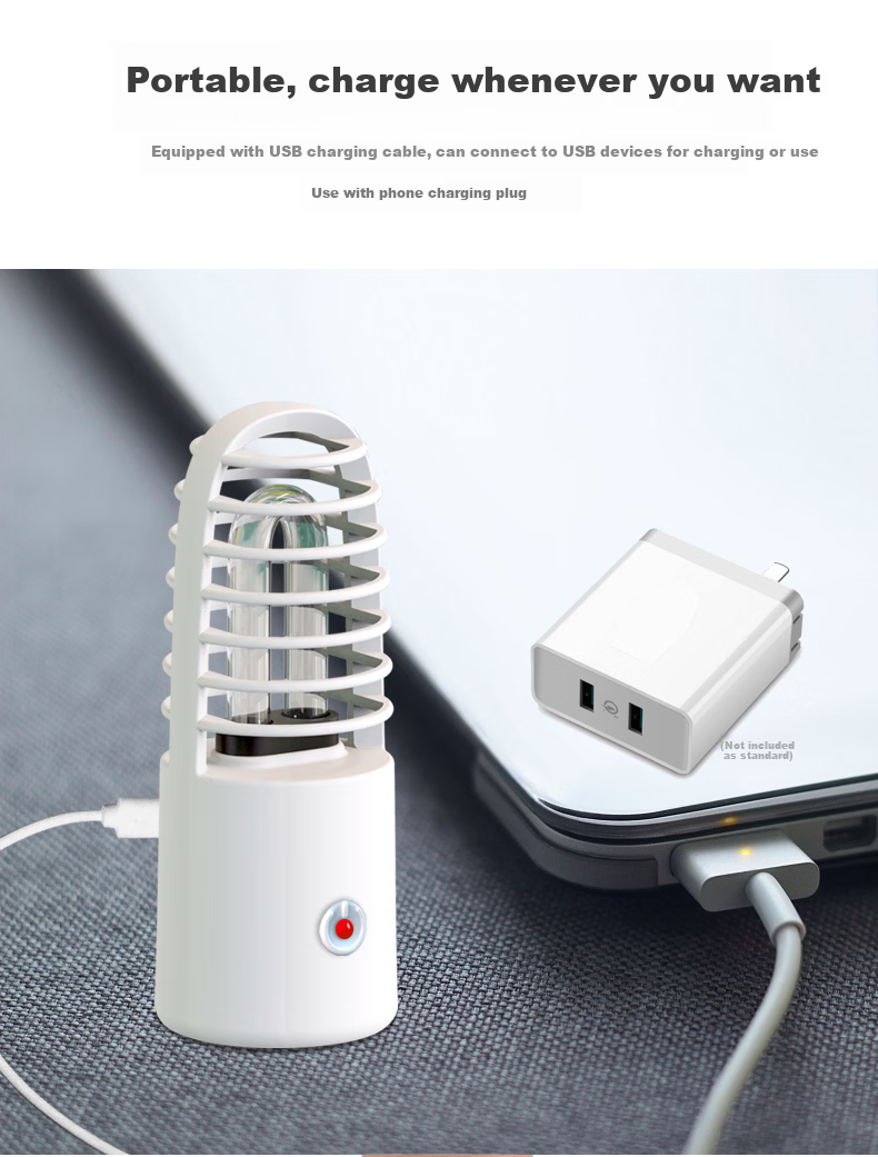 Yichen Portable UV Sterilization Lamp Home Rechargeable Mobile Disinfection Light Hotel Ozone Odor Removal Travel Sterilizer White 6