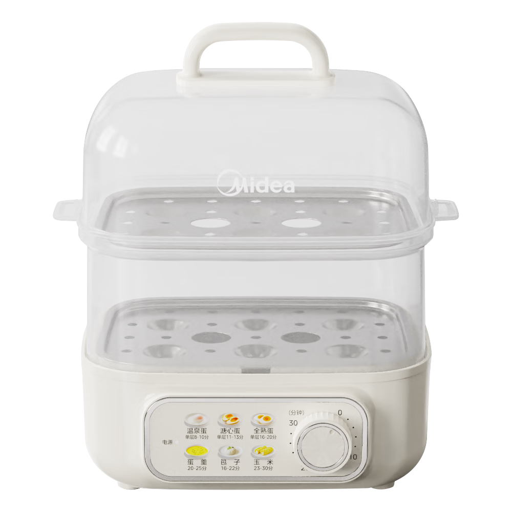 Midea Egg Cooker And Steamer, Double-Layer Mini Steamer for Home Use, Breakfast, Automatic Shut-Off Anti-Dry Burning Portable Home Use MZ-ZDE2015