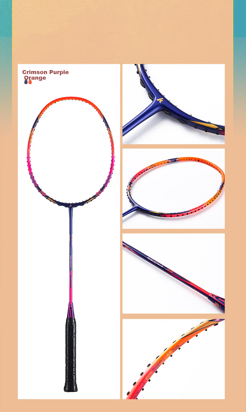 KAWASAKI NEZHA35 Full Carbon Ultra-Lightweight Badminton Racket Purple Orange (Pre-Strung with Grip) 13
