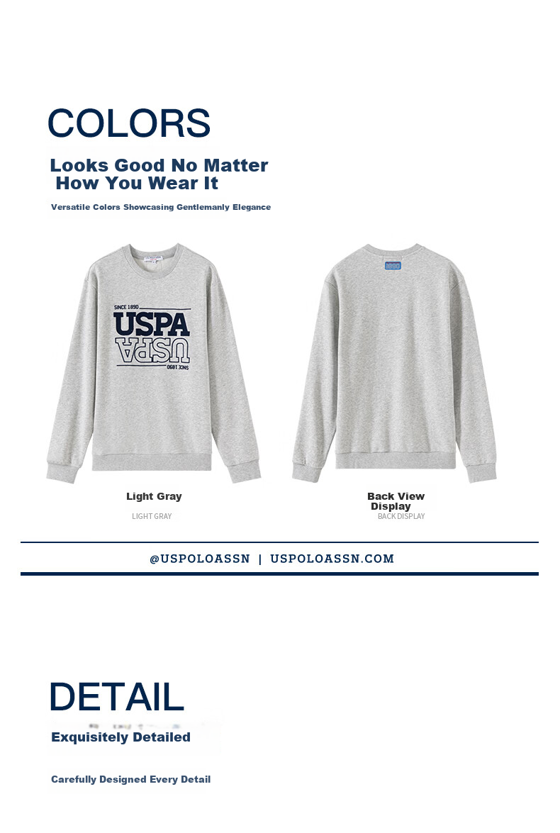 U.S. POLO ASSN. Men's Fleece-Lined Heavyweight Long Sleeve Sweatshirt Casual Loose Fit White XL 14