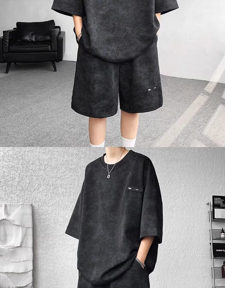Wassup Sohot American High Street Short Sleeve T-Shirt Set Men Summer Tie-Dye Short Sleeve Shorts Sports Two-Piece Set Gray 5XL 9