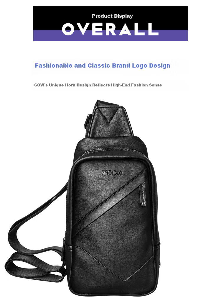 COW Chest Bag Men's Single Shoulder Bag Fashion Men's Crossbody Casual Trendy Durable C-8610 Black 10