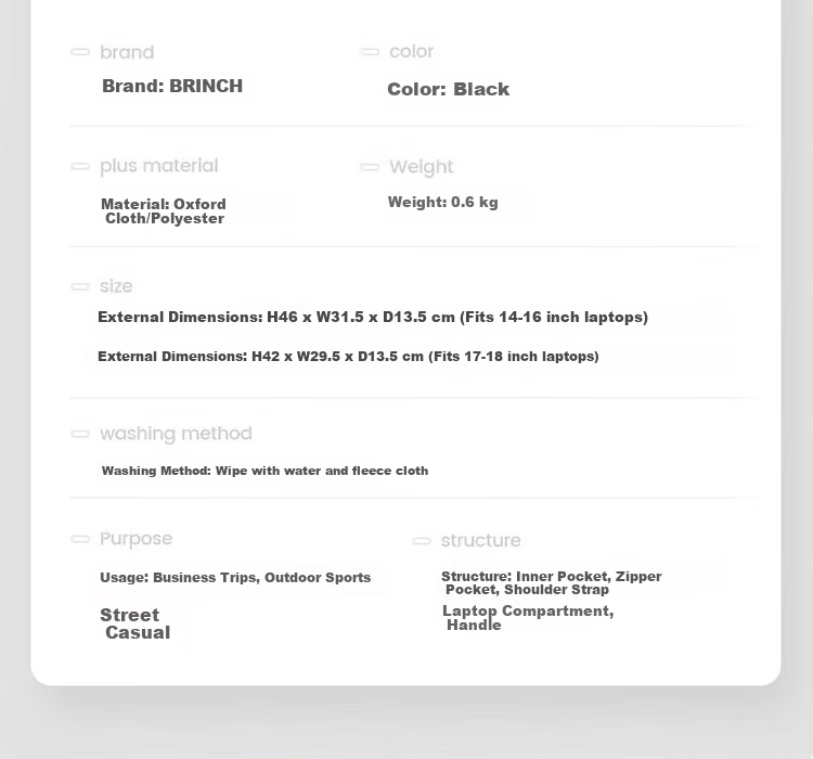 BRINCH Men's Backpack 17/18 Inch High-End Business Travel Lightweight Commuter Large Capacity Laptop Bag 14