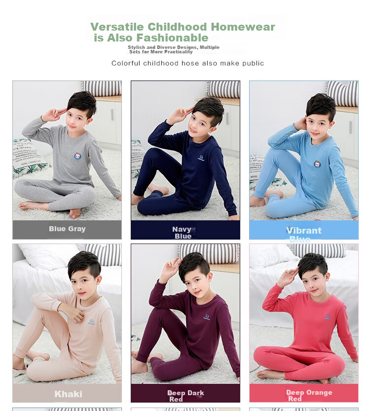 Hengyuanxiang Boys' Children's Underwear Set Youth Pure Cotton Mid-Neck Autumn Shirt and Pants Sleepwear for Boys and Students 14