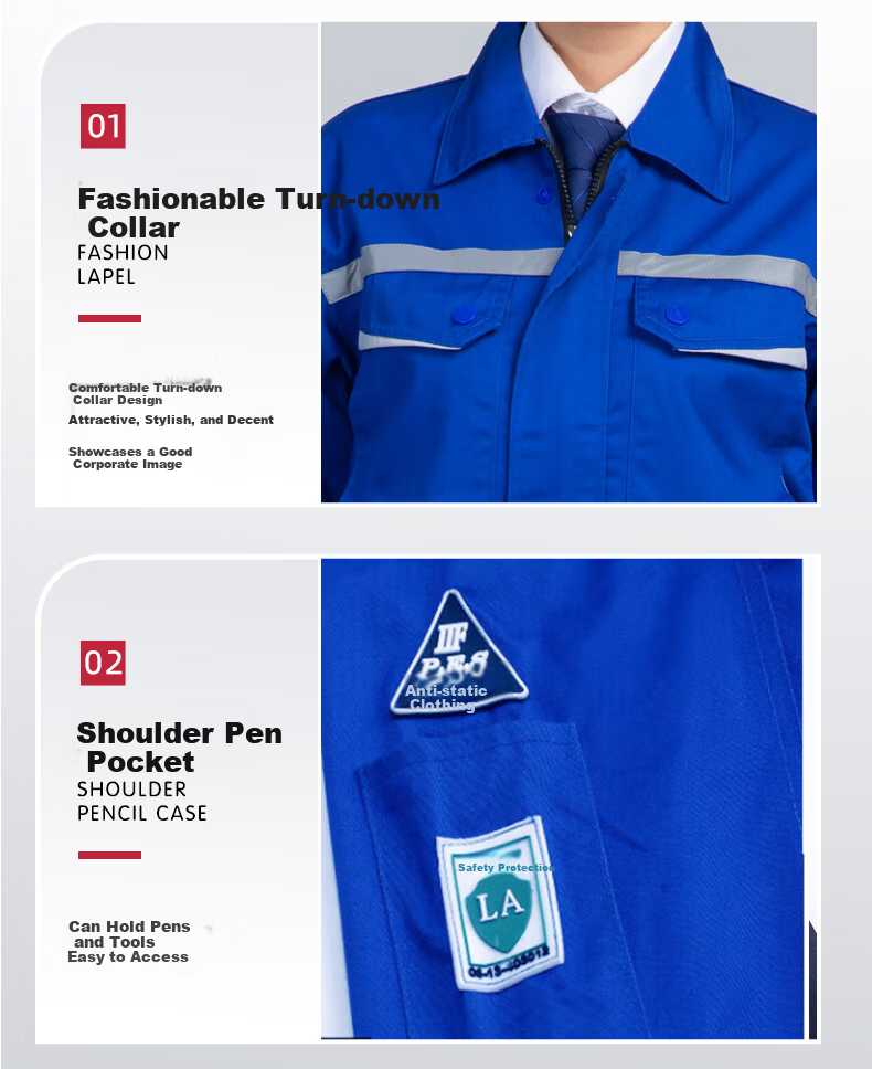 Laurie Anti-Static Workwear Men's Summer Long Sleeve Two-Piece Set Durable Auto Repair Welding Work Clothes Construction Reflective Jacket Customizable 4