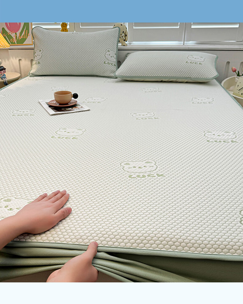 KING SHORE Class A Ice Silk Cooling Mat, Printed Cooling Bean Bag, Home Use Double Bed Mat, Fitted Sheet Style, 150*200cm [Washable] 8