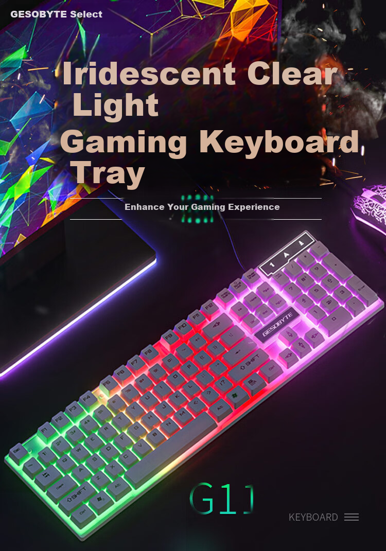 GESOBYTE G11 Wired Mechanical Feel Gaming Keyboard RGB Backlit USB External for Desktop Laptop Home Use White 1