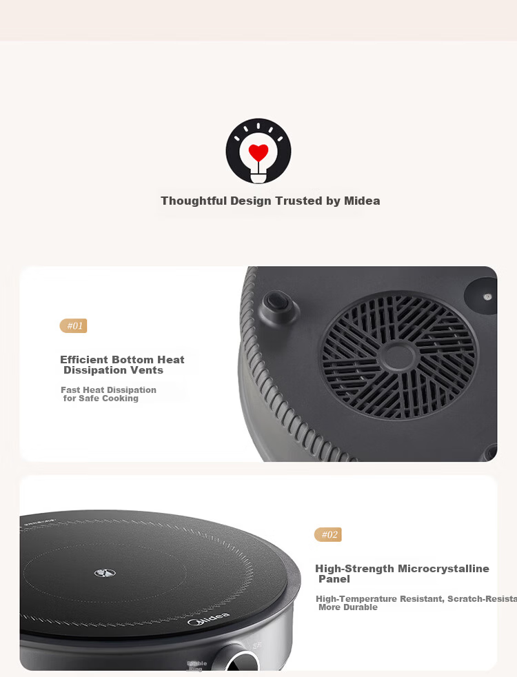 Midea Electric Ceramic Stove Tea Cooker Induction Cooker Household New Induction Cooker Hot Pot Smart Double Ring High Power Battery Stove Stir-fry Stove Tea Brewing Stove Hot Pot Stove MC-HW22E03 12