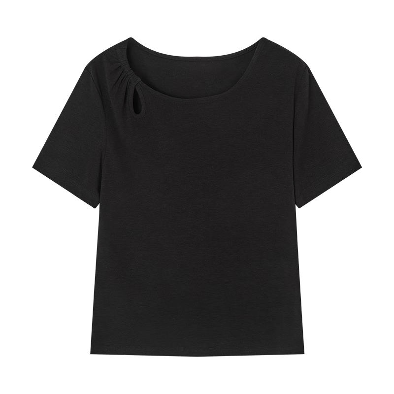 Demana [With Wool and Lyocell] Summer Simple Style Round Neck Hollow Cut Slimming Concealing T-Shirt for Women Premium Feel