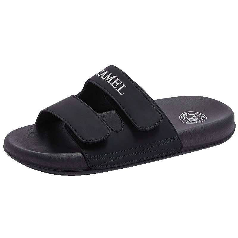 CAMEL Women's Lightweight Soft Magic Tape Double Strap Sandals Beach Casual Slippers L26M504018 Black Size 37