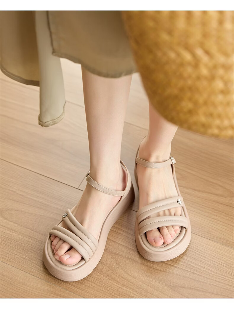 Eierkang Women's Casual Flat Shoes Mom Wedge Soft Sole One-Strap Sandals 27589W Pink Size 38 6
