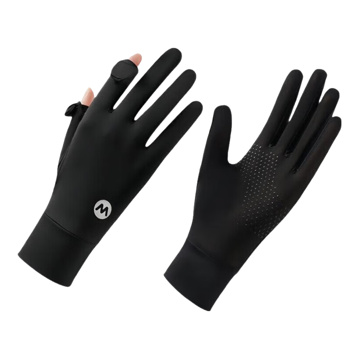 Chegui Mu Ice Silk Sunscreen Gloves for Women Summer Thin UV Protection Driving Cycling Non-slip Two-Finger Touchscreen Riding Gloves