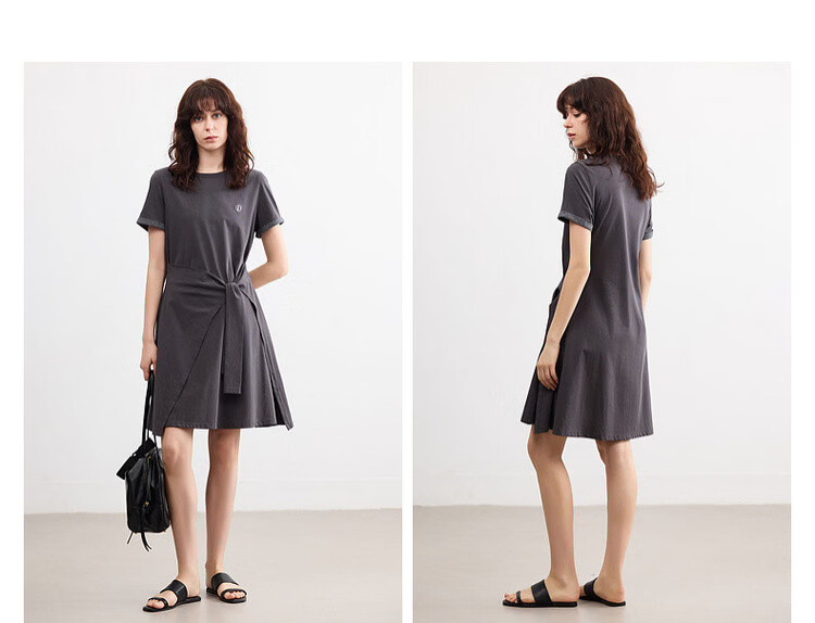 Demana [Cool Sorona] Summer Korean Style Round Neck Embroidered Patchwork Colorblock Short Sleeve Waist Cinched Short Dress for Women 11