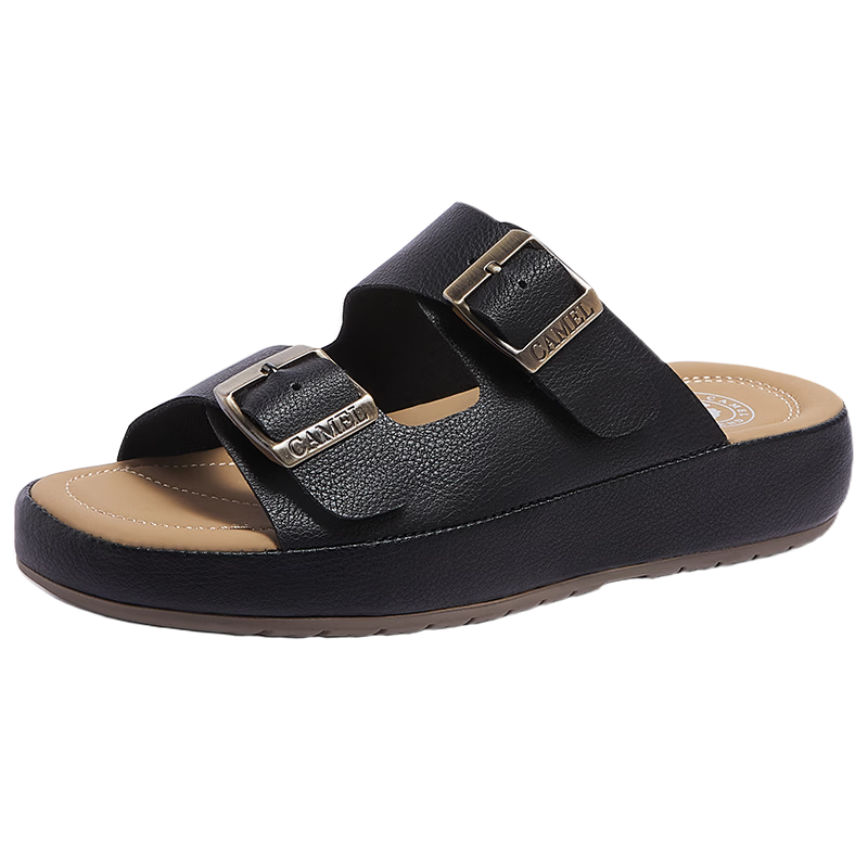 CAMEL Pineapple Bag 2nd Generation Square Buckle Women's Summer Slippers Thick Sole Birkenstock Style L26M504048 Black Size 38