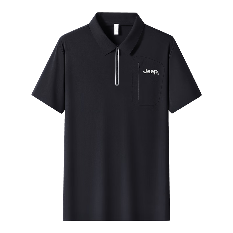 JEEP Polo Shirt for Men, Summer Short-Sleeve Quick-Dry T-Shirt, Sports Casual Father's Day Gift, Obsidian Black, 2XL