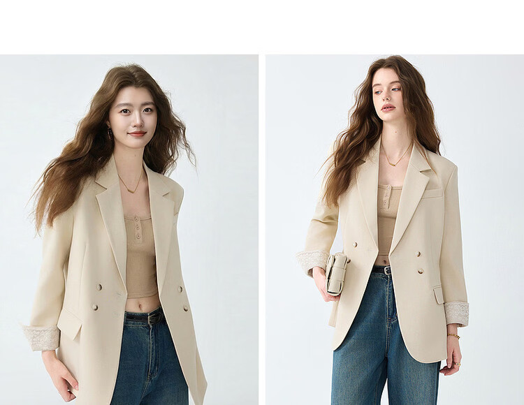 Demana [Sharp Aura] Spring Urban Commuter Style Lace Splice Double-Breasted Loose Slimming Coat for Women Premium Feel 9