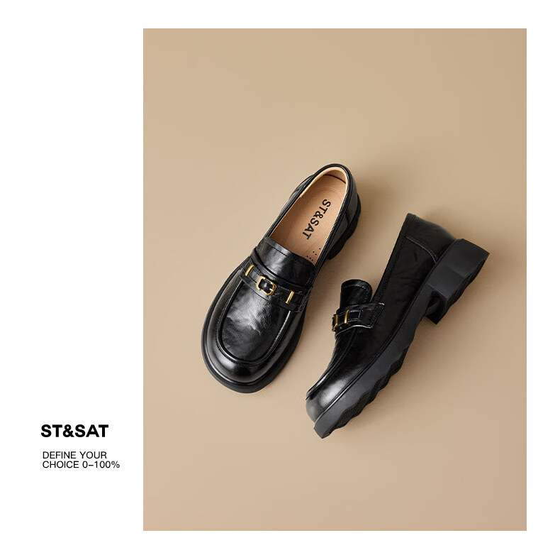 Saturday Thick Sole Loafers Women 2026 Summer New Retro British Style Slip-On Commuter Versatile Black Leather Shoes 15