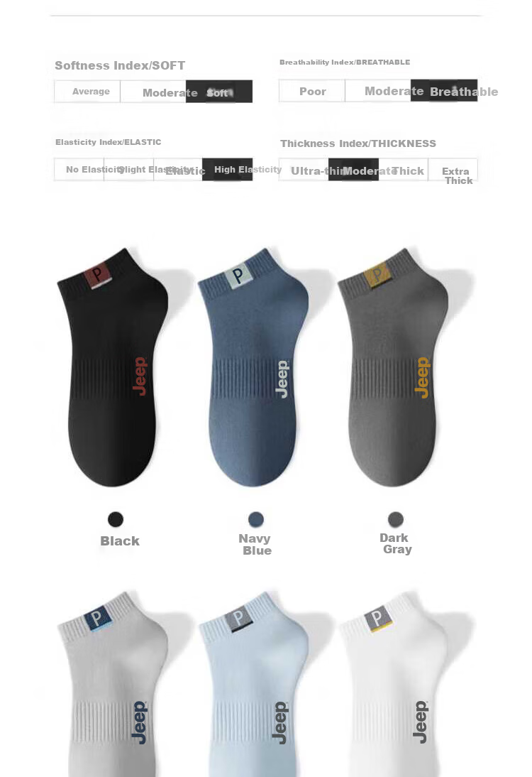 JEEP Men's Summer Socks 100% Cotton + 10A Antibacterial Odor-Resistant Sweat-Absorbing Durable Sports Casual Socks 6