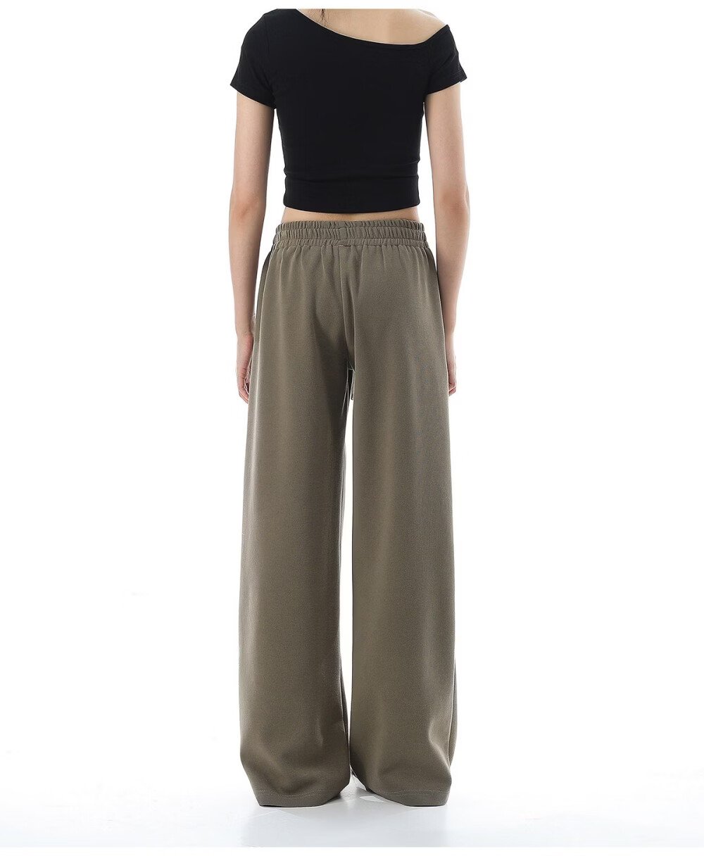 ICH MODE Solid Color Drawstring Women's Sports Pants New Loose Straight-Leg Draped Wide-Leg Casual Trousers Navy Blue S 9