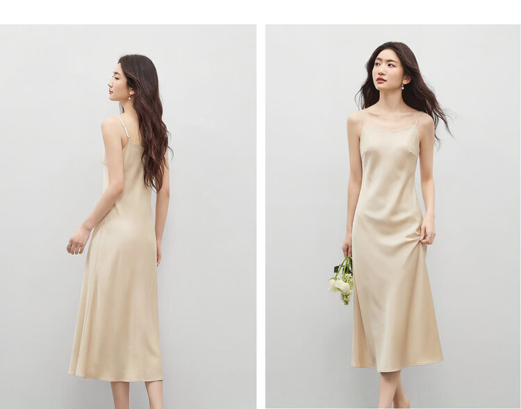 Sentubila Summer Elegant V-Neck Office Camisole Dress, High-End Glossy Sexy Pure Desire Style Mini Dress, Champagne Color, Size L 20