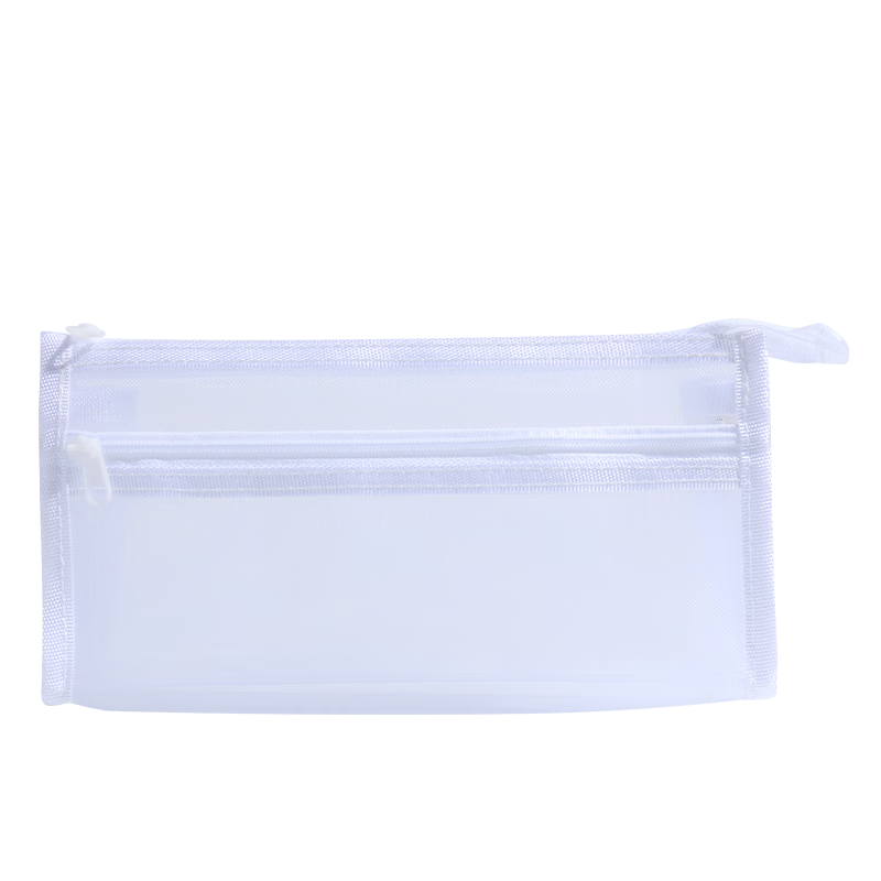 Deli Student Pencil Case Triangular Transparent Nylon Mesh Exam Use Multi-Functional Pencil Pouch Stationery Storage Bag White
