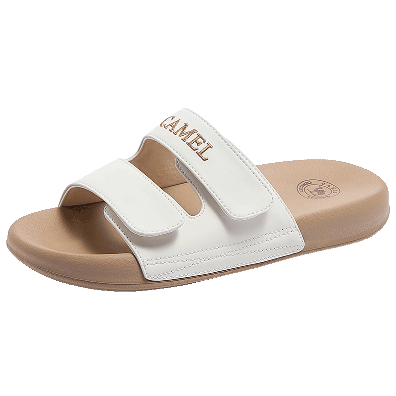 CAMEL Women's Lightweight Soft Magic Tape Double Strap Beach Casual Sandals L26M504018 Off-White Size 35