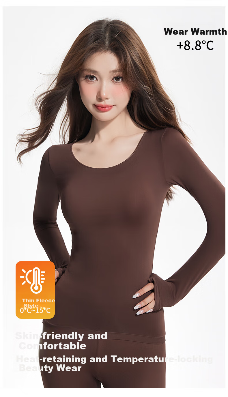 OEING Hyaluronic Acid Ultra-Thin Thermal Underwear for Women, Skin-Enhancing, High Elasticity, Slim Fit, Seamless Autumn and Winter Base Layer Set (Top and Bottom) 2