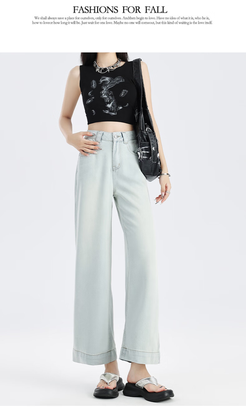 Pierre Cardin Jeans for Women, Summer High-Waisted Loose-Fit Slimming Lyocell Casual Straight-Leg Versatile Cropped Pants, Vintage Blue M 20