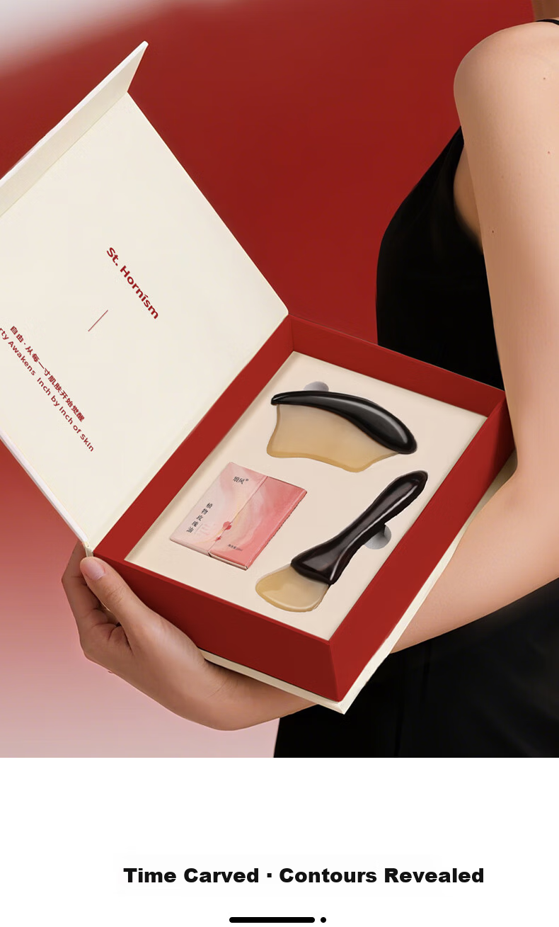 Chaojun Genuine Natural Sandalwood Horn Gua Sha Scraping Board Muscle Massage Stick Facial Full Body Massager Practical Birthday Gift for Mom and Wife 9