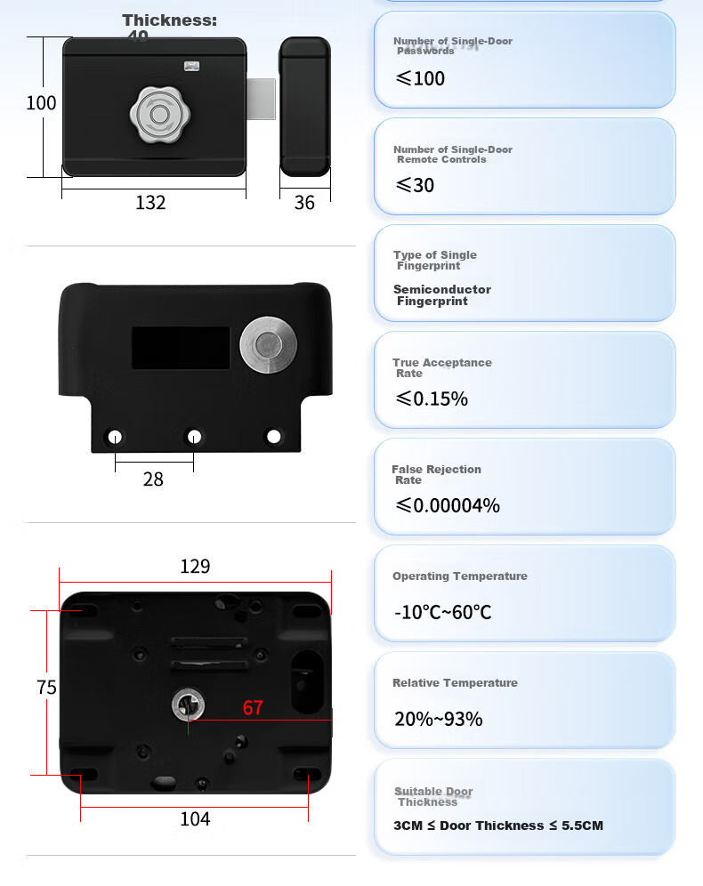 GS GSON Vintage Door Smart Lock Bull Head Lock Anti-theft Door Fingerprint Lock Rental House Rural Large Iron Door Access Control Integrated Password Lock 13