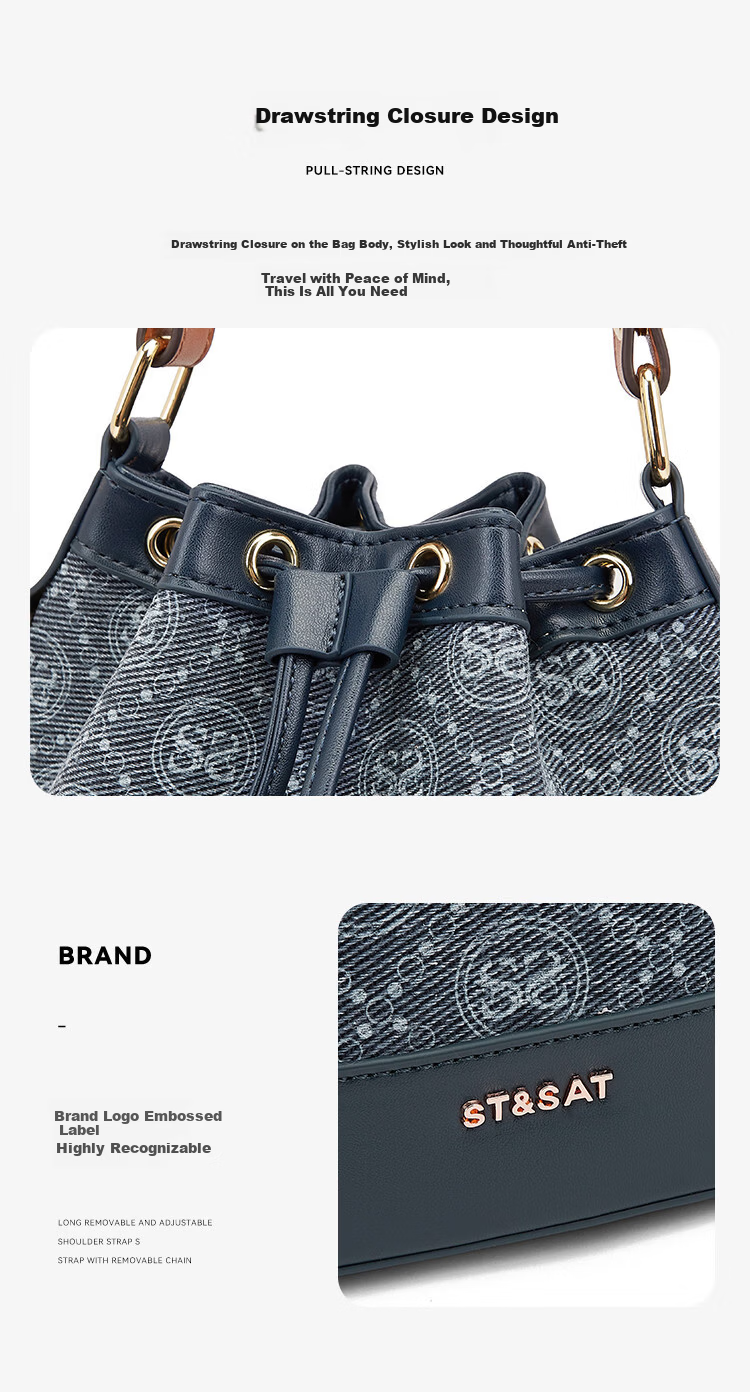 St&Sat Women's Bag 2026 New Retro Printed Bucket Bag Handbag Large Capacity Crossbody Shoulder Bag Gift for Girlfriend 9
