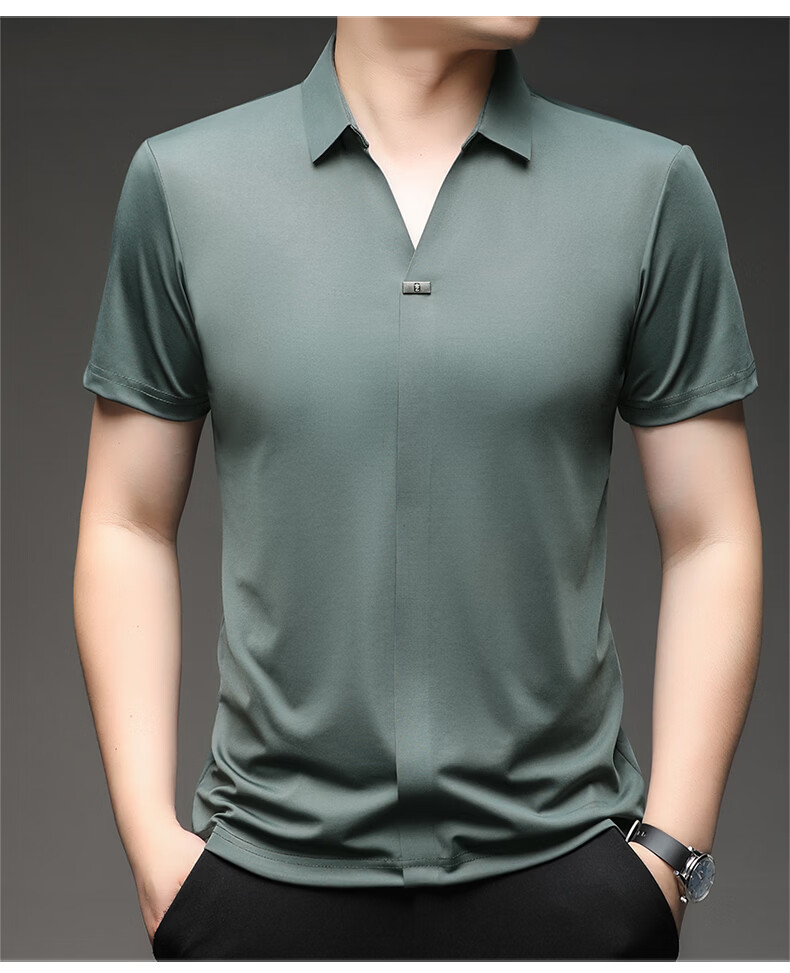 Pierre Cardin Men's Short Sleeve T-Shirt Ice Silk Seamless Slim Fit High-End Business Polo Shirt Blue M Summer 2026 New 9