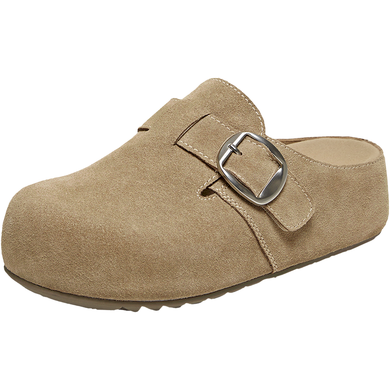 Basto Pistachio 2026 New Casual Closed-Toe Slip-On Thick-Soled Birkenstock Sandals, Women's Outdoor Slippers, Apricot Color, Thick Sole, Size 37