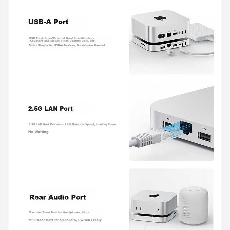 Lingke Mate Mini Speed Edition Docking Station Mac Mini High-Speed 80Gbps Expansion Dock Base Hard Drive Enclosure 16TB Storage Expansion Ultra-Fast Read/Write Beyond Original Hard Drive 9