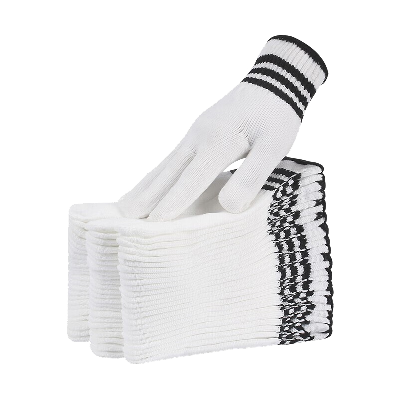 Maozheng Thickened Non-Slip Wear-Resistant Nylon Gloves for Construction Work, Handling, Labor Protection, White Line, 10 Pairs [Genuine Product]