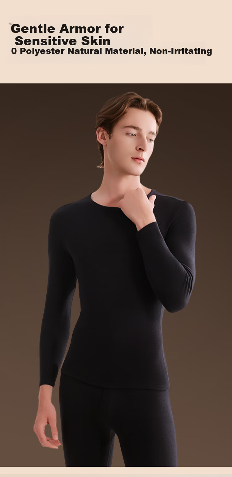 Miiow Men's Thermal Underwear Set Polyester Velvet Heat Retaining Thickened Acrylic Warm Autumn Shirt and Pants 5